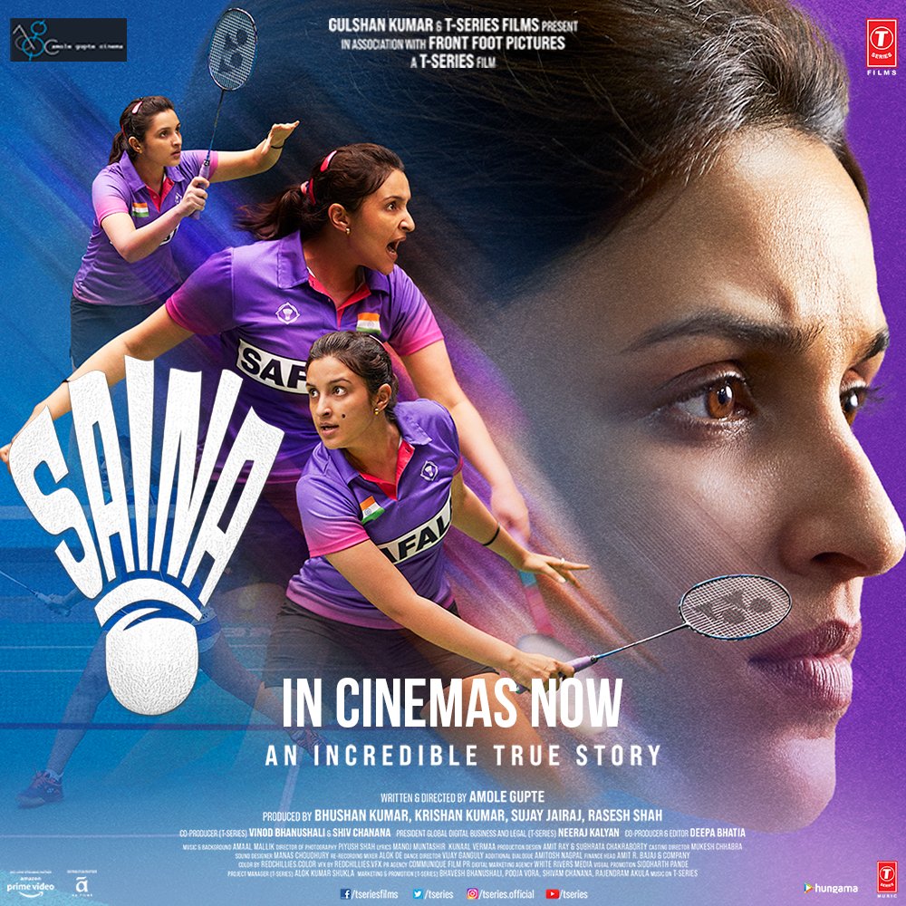 Witness the incredible true story of #Saina Nehwal. In cinemas now! Book your tickets – bookmy.show/Saina

@ParineetiChopra @NSaina #AmoleGupte @Manavkaul19 @eshannaqvi #BhushanKumar @deepabhatia11 @sujay_jairaj @raseshtweets #KrishanKumar @AmaalMallik @manojmuntashir