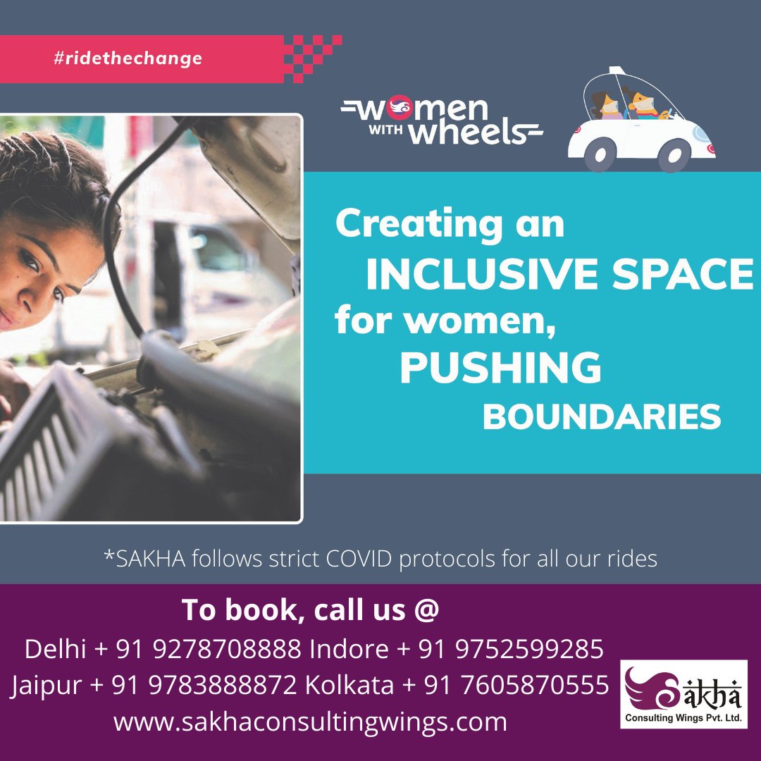 SakhaConsulting's tweet photo. In SAKHA, our women are pushing boundaries, challenging gender norms and empowering themselves. 
#RideTheChange and hire a SAKHA..
For booking, call us@
Delhi +91 9278708888, Jaipur +91 9414037176
Kolkata +91 760 5870555, Indore +91 9752599285 https://t.co/tfJpeGdFPk