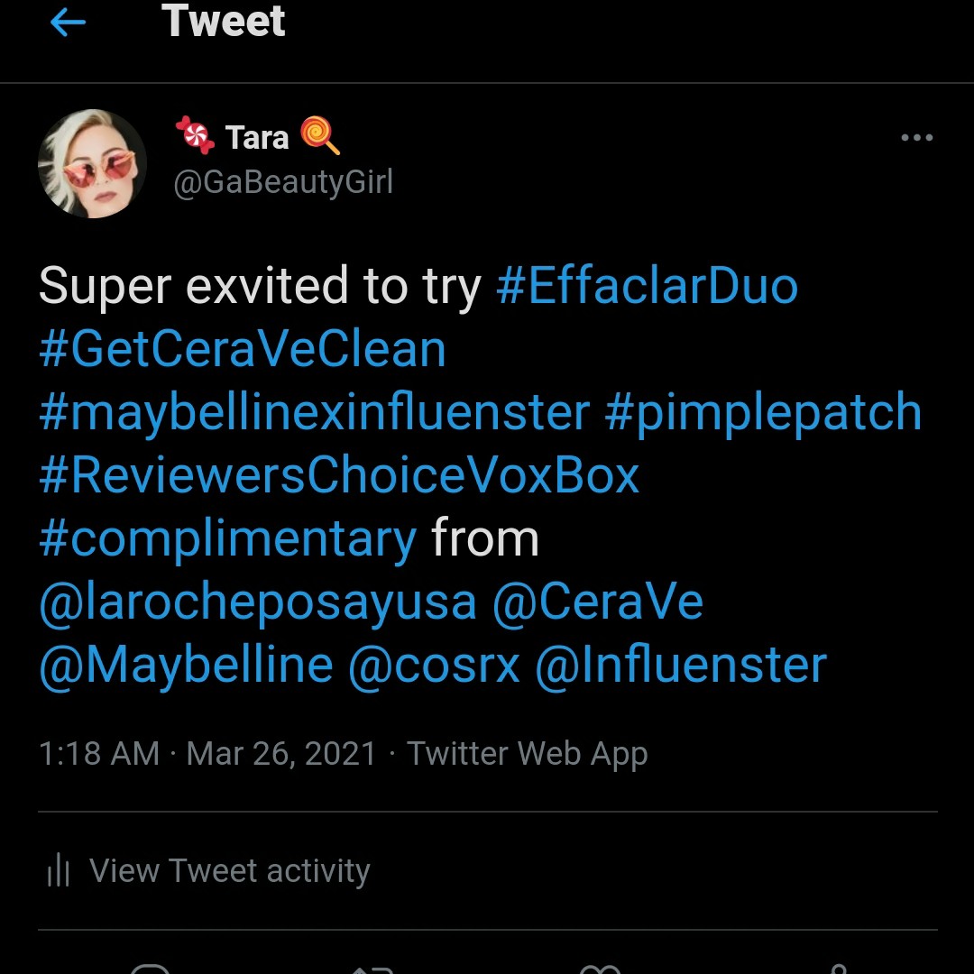 GaBeautyGirl's tweet photo. #EffaclarDuo #GetCeraVeClean #maybellinexinfluenster #pimplepatch #ReviewersChoiceVoxBox #complimentary @larocheposayusa @CeraVe @Maybelline @cosrx @Influenster https://t.co/jet6o0sdri