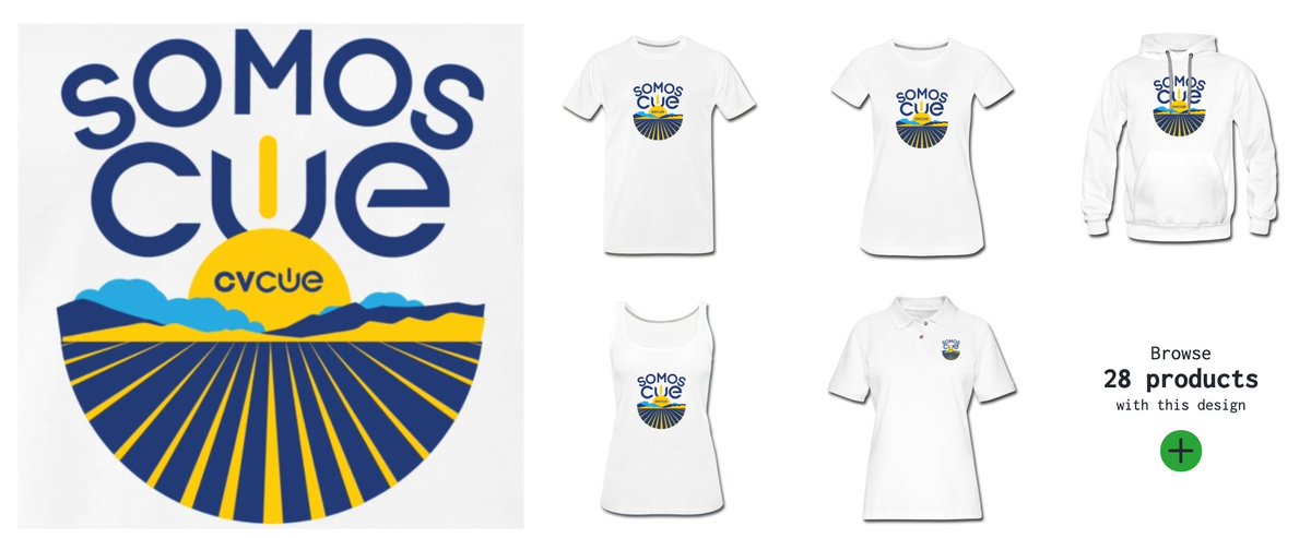 Tonight at our #charCUEterie meet up, we launched our CVCUE Spreadshirt store.

5 different designs and tons of clothing options and products for each design.

All $ goes towards teacher mini-grants for CV teachers.

Check it out! 

#SomosCUE @cueinc 

shop.spreadshirt.com/cvcue