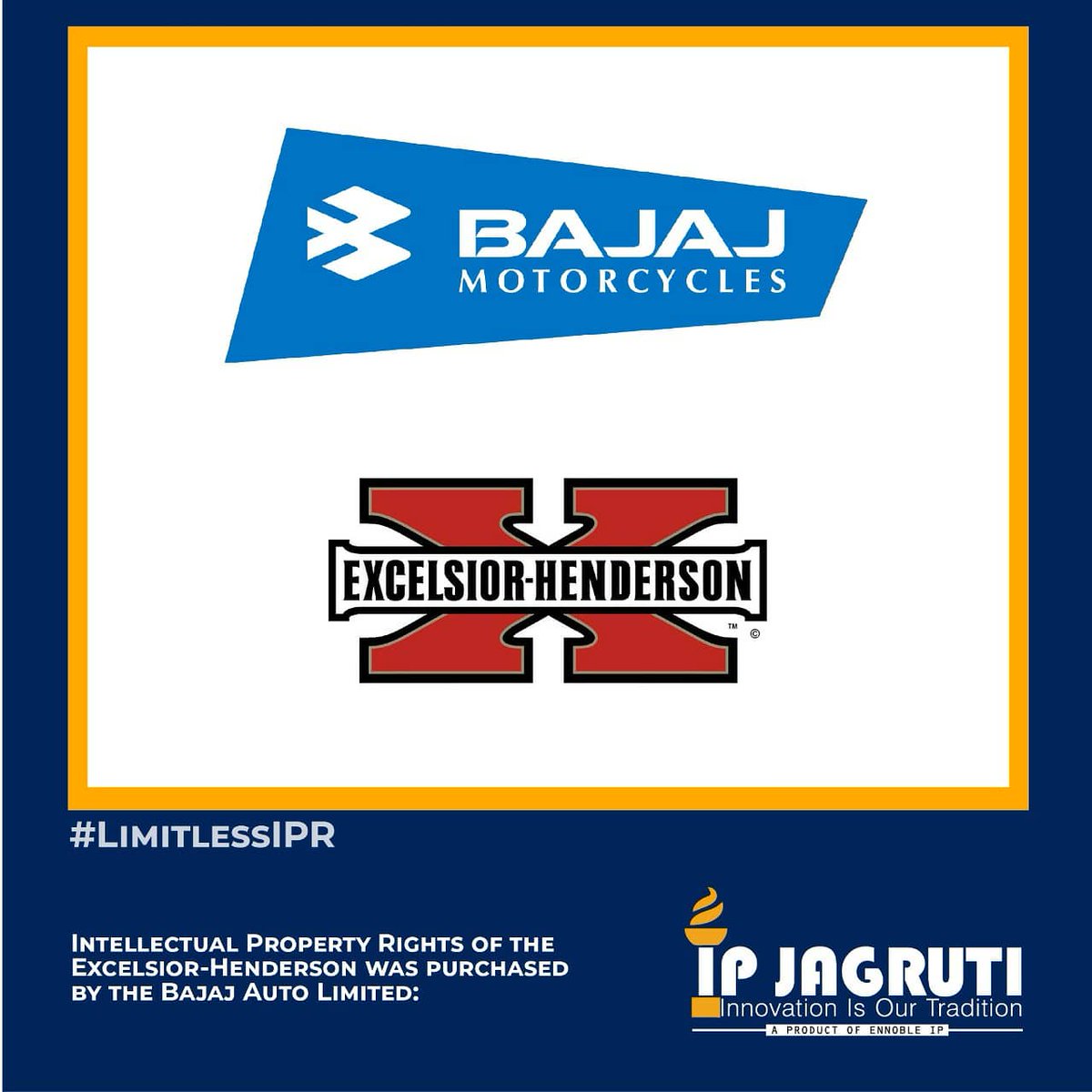 IpJagruti's tweet photo. Bajaj Auto Limited taking over American Motorcycle bran Excelsior-Henderson.
@drshweta1312
#LIMITLESSIPR
#IPR #IPJAGRUTI #innovation #tradition #knowledge #information #facts #ennobleip #startup #India #ncr #noida #Bajaj #ExcelsiorHenderson #America #marketing #Automobile https://t.co/sAMMtosWVf