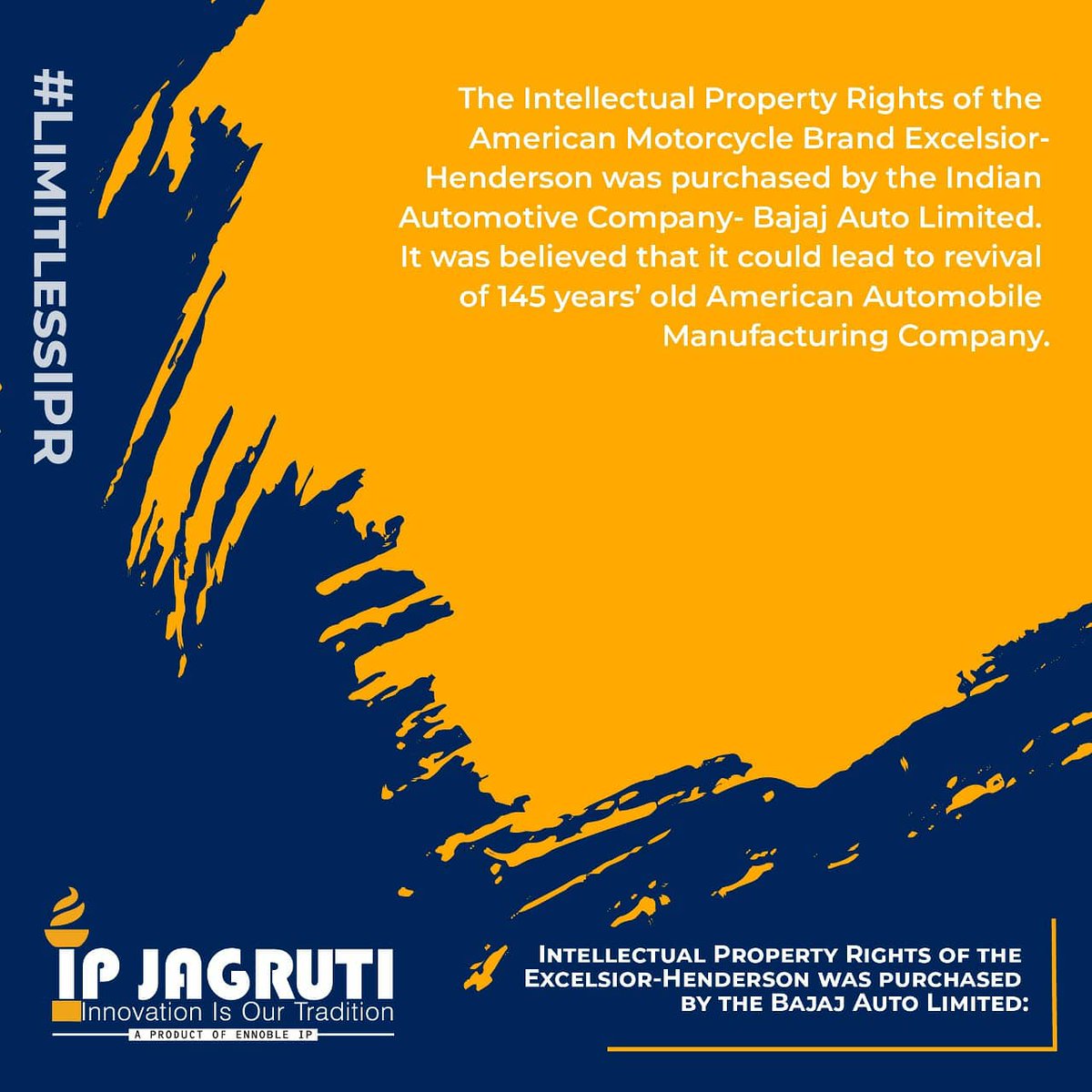 IpJagruti's tweet photo. Bajaj Auto Limited taking over American Motorcycle bran Excelsior-Henderson.
@drshweta1312
#LIMITLESSIPR
#IPR #IPJAGRUTI #innovation #tradition #knowledge #information #facts #ennobleip #startup #India #ncr #noida #Bajaj #ExcelsiorHenderson #America #marketing #Automobile https://t.co/sAMMtosWVf