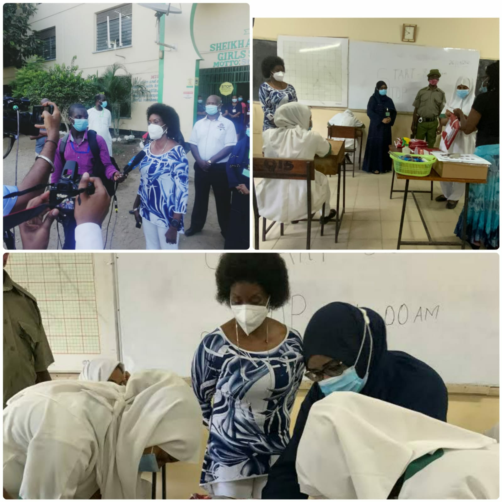 Dr Nancy Macharia, TSC CEO, at Sheikh Abdalla Al Farsi Girls Secondary School in Mombasa County. She addressed the press and witnessed the start of English Paper 1 on Friday March 26, 2021.