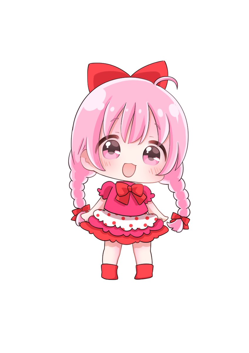 見た人も無言でピンク髪美少女貼れ ふっふっふー りんぴよ くすのきりんのイラスト