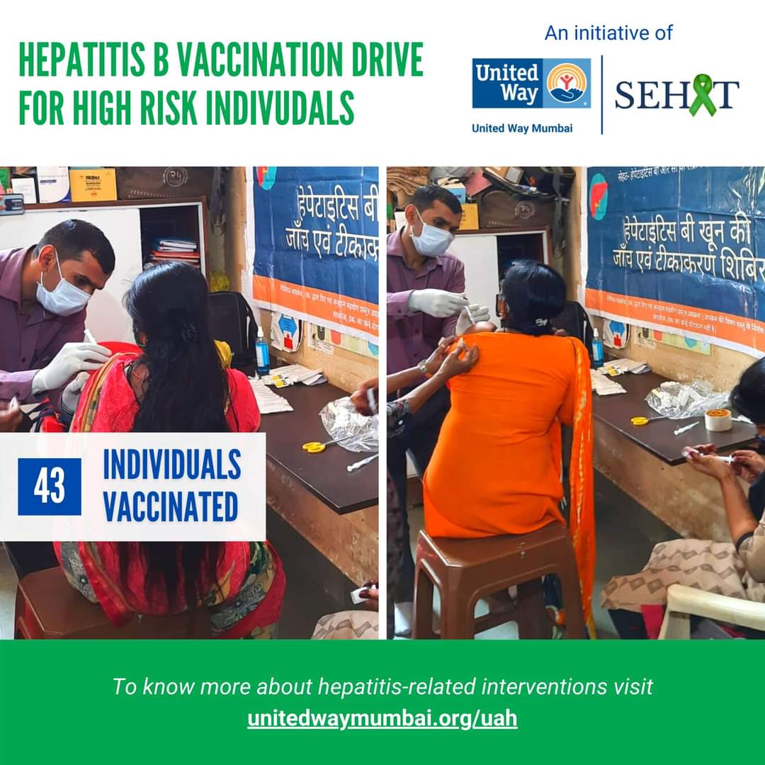 UWMumbai's tweet photo. The lack of access to healthcare due to #COVID19 affected those in high risk categories. UWM conducted a vaccination drive administering 3rd dose of #HepatitisB vaccine to 43 individuals thru partner @LokParishad. Visit https://t.co/ZLYFHt8njy or email contact@unitedwaymumbai.org https://t.co/3bJzXJgQED
