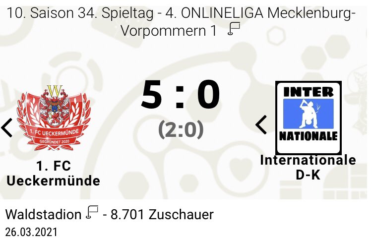 FCUeckermuende's tweet photo. Letzter Spieltag und gleichzeitig letzte Punkte der Saison. Wir verabschieden uns mit einem 5:0 in die Sommerpause. In dieser Spielzeit holten wir 13 Punkte mehr als letzte Saison, jedoch reichte es wieder nur für Platz 2. Glückwünsche gehen nach Malchin. https://t.co/JTv8ncwSin
