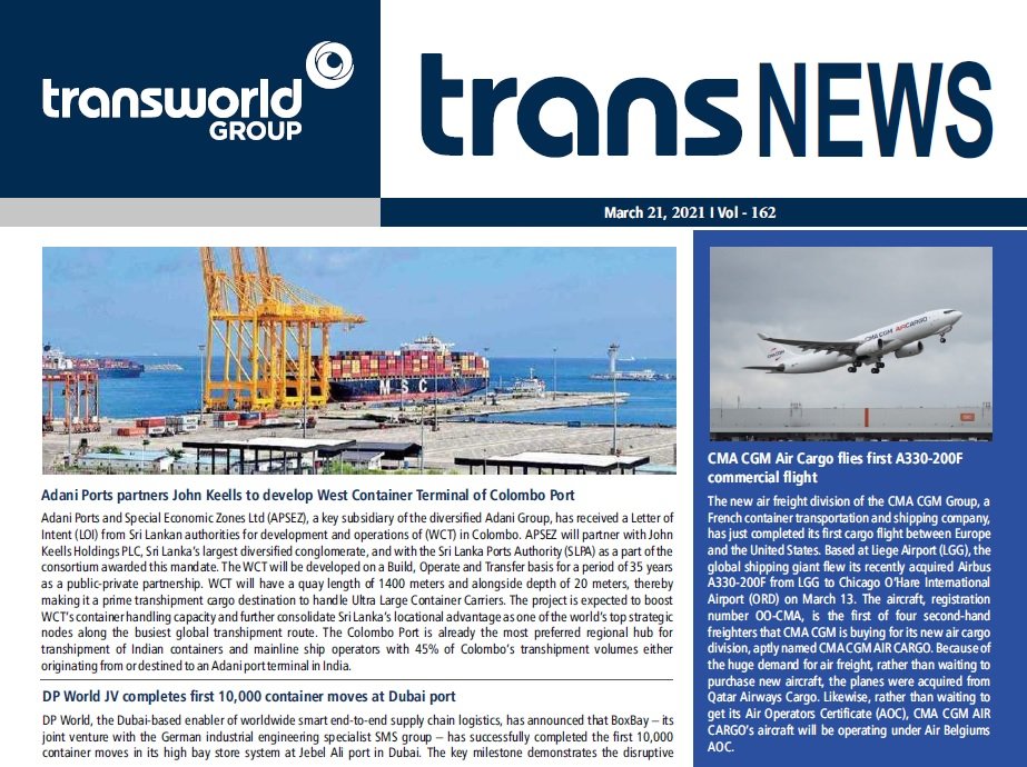TransworldTweet's tweet photo. #ShippingNewsUpdates - #DPWorld JV completes first 10,000 container moves at #Dubai port | #CMACGM Air Cargo flies first A330-200F commercial flight.
Read more #Shipping & #Logistics #News here: https://t.co/6ffUvlcxRh
#TransworldGroup #TransNEWS #ShippingNews #IndustryNews https://t.co/EnZUOgAPYw