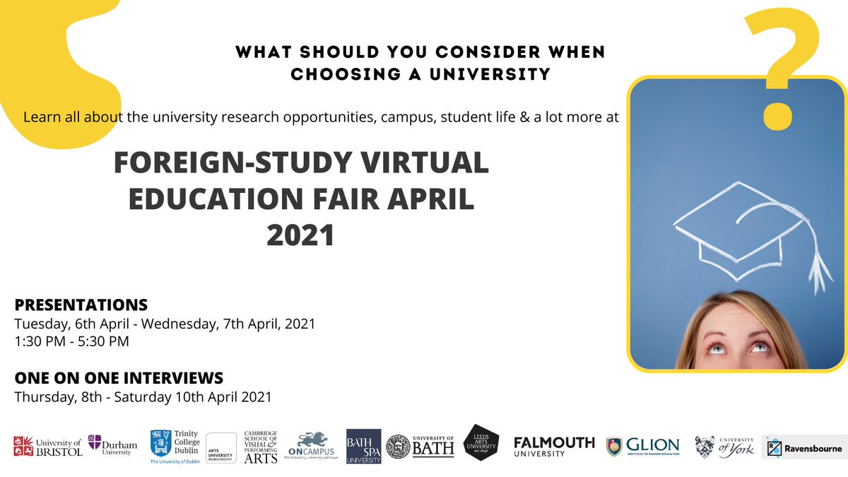 Foreignstudy81's tweet photo. FREE WEBINAR | 6-7th April | TOP UK UNIVERSITIES | 1:30PM -5:30PM

Register now : https://t.co/DyyLDMaeBL https://t.co/G9T87KWGN7