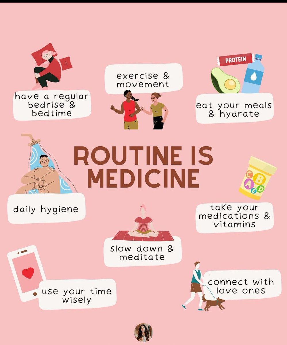 Dsignurlife21's tweet photo. Just like #selfcare having a routine is v essential for a #healthymind. It's as important as taking any medicine. Follow them for an #improvedlife .#therapistspeak #mentalhealth https://t.co/iihIK6Payv