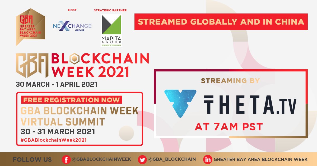 GBA_Blockchain's tweet photo. We are delighted to announce a special streaming partnership with @THETAtv, powered by @Theta_Network. Speeches and discussions of the GBA Blockchain Week will be streamed on @THETAtv on 30 and 31 March starting from 7 am PST.

Watch the streams at https://t.co/HVtpNj1nSw https://t.co/clnFFxuVRO
