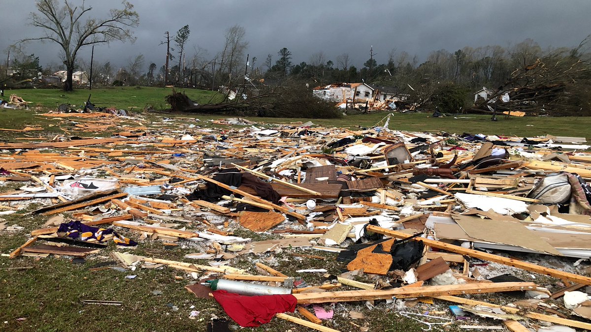 jayshepherd's tweet photo. This is what can happen with a mobile home in a tornado. This one in Brierfield, AL was lifted up and dropped a few hundred feet from where it previously sat.  #alwx https://t.co/bMim8P2Jak