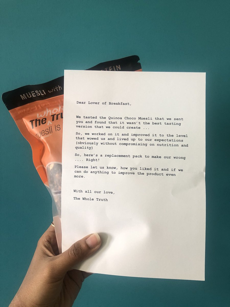 priyankagopalan's tweet photo. Totally blown away by @twitellectual and @wholetruthfood’s commitment to quality. Absolutely loved the note. #impressed #wonmeover https://t.co/P707rjeYZn