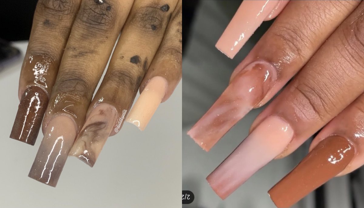 Diddbyells's tweet photo. WHAT SHE ASKED FOR VS WHAT SHE GOT 🤎 #diddbyells #londonnailtech #ldnnailtech #brownombre #brownnails https://t.co/xJMv4NIR2L