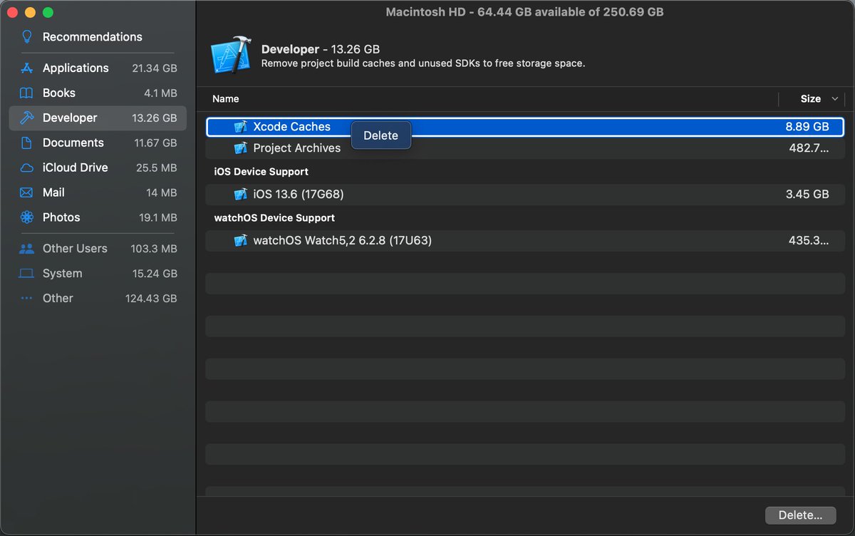 pxpgraphics's tweet image. Apple menu &amp;gt; About This Mac &amp;gt; Storage, you’ll see the colored storage map has a new section called Developer.