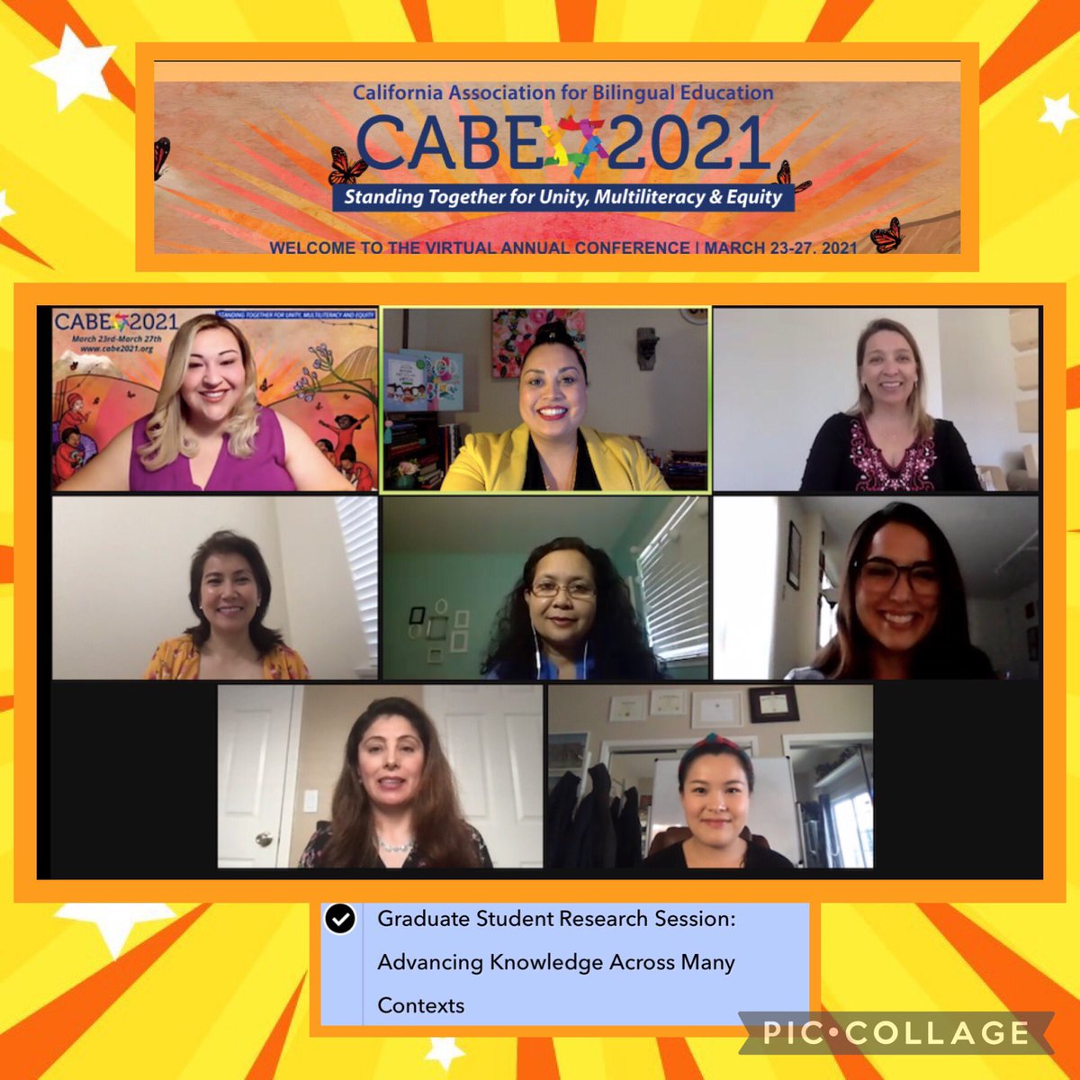 Dr_Elsie_Solis's tweet photo. So proud of the graduate students (from across CA) that presented on an array of topics, including dual language education, equity and social justice, English Learners/emergent bilinguals, PD, parental engagement, and more! Great work! @go_cabe #cabe2021 #CABTE @CABEBEBILINGUAL https://t.co/yjmxqcqaOb