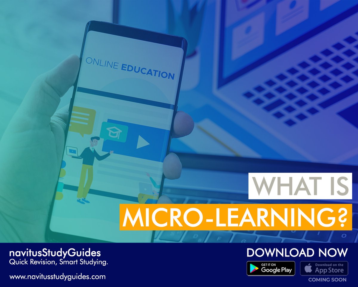 navStudyGuides's tweet photo. Micro-learning is nothing but learning units that have been condensed to their core elements. So effectively, micro-learning delivers lessons in bite-sized learning chunks. Generally, micro-learning spans between 5 to 15 minutes.

#navitusstudyguides #revisionapp #microlearning https://t.co/57ewwIP0pd