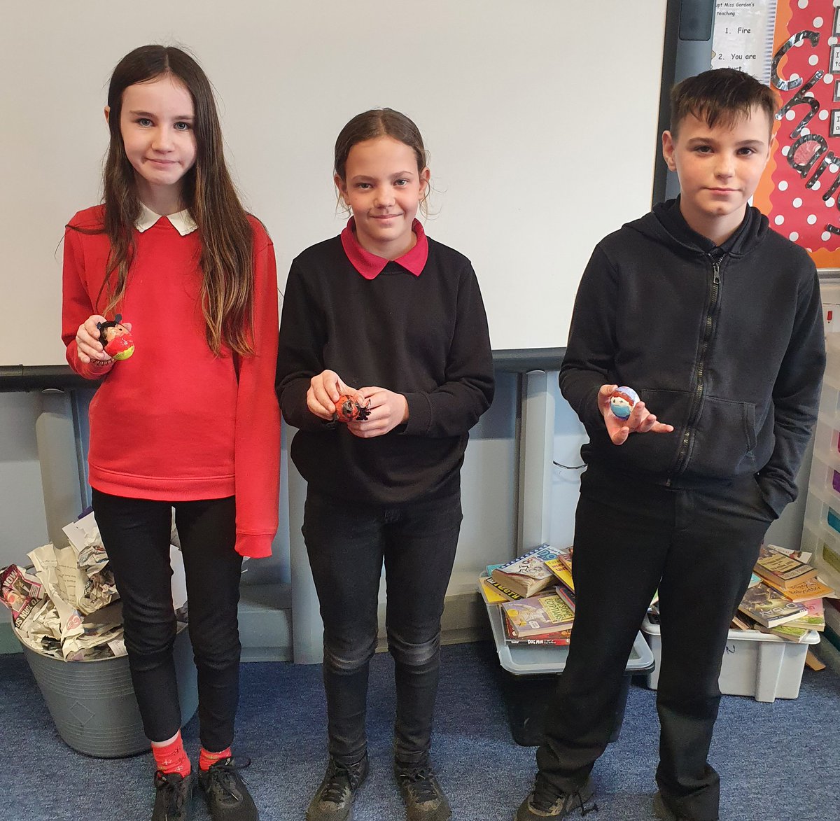 P6_7andMissG's tweet photo. Yesterday we had an egg decorating competition which was judged by Sally, our cleaner. First was C., 2nd was E. and 3rd was A. Happy Easter!🙂🌟 https://t.co/YQD6YpYKZm
