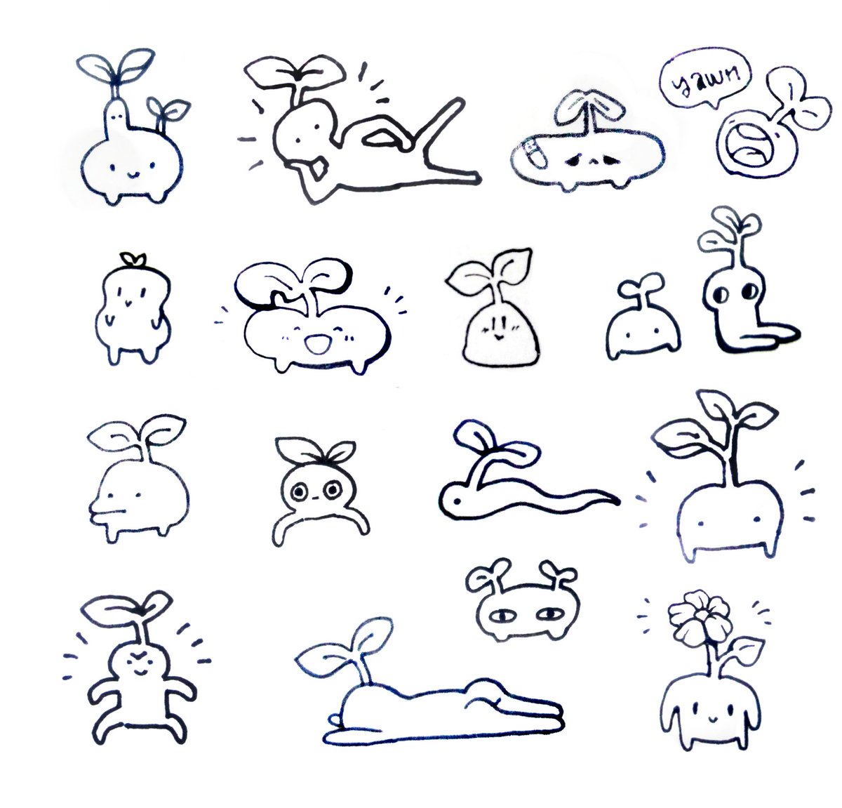 i got a little notebook calendar and lately i've been drawing little plant guys to record how i was vibing each day lmao. here are some of the guys! 