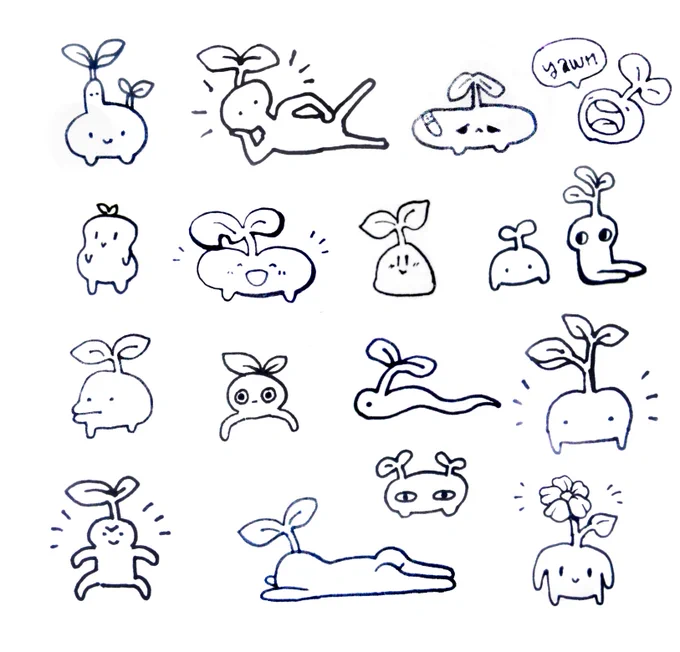 i got a little notebook calendar and lately i've been drawing little plant guys to record how i was vibing each day lmao. here are some of the guys! 