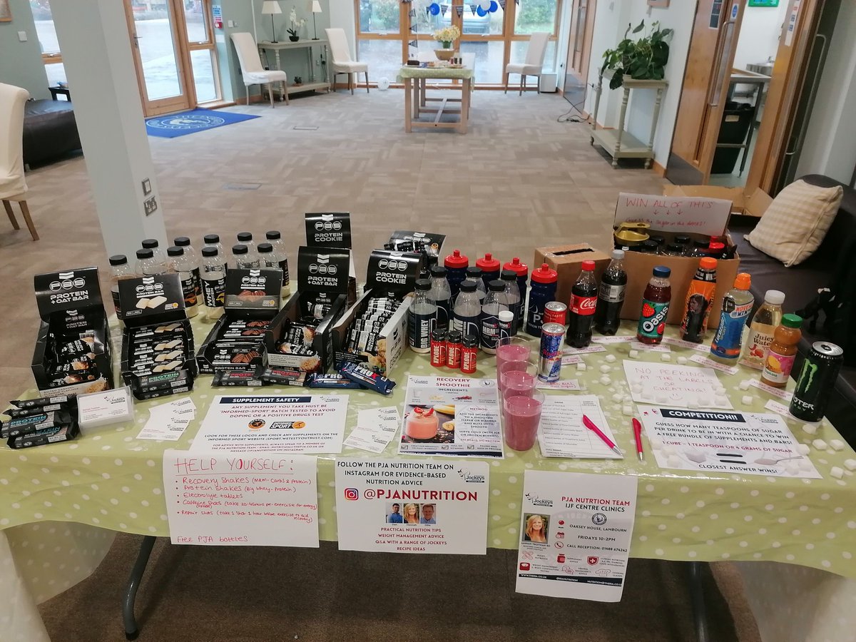 HannahTrotman's tweet photo. A big thank you to @ProAthleteSupps @getbuzzing @Nutrition_X for their generosity sending us freebies for our jockeys to try as part of the @IJF_official Wellness Week. If you're at Oaksey House today come and say hi ๐ #recovery #nutrition #batchtested https://t.co/HxAZnGXMM3