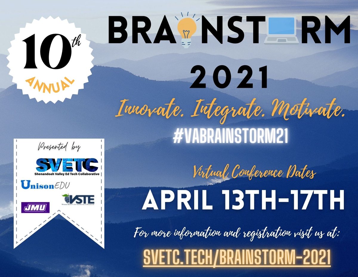 Have you registered for #VABrainstrom21? Now is the time to not miss the 60+ sessions!! Only $20 ($100 for VA district access).

svetc.tech/brainstorm-2021

<a href="/Gen_Kilpatrick/">𝔾𝕖𝕟𝕟𝕪</a>
<a href="/tamaraletter/">Tamara Letter</a> 
<a href="/LevineWrites/">Mark Levine</a> 
<a href="/NowakRo/">Roman Nowak</a> 
<a href="/loliveira55/">𝓛𝓾𝓲𝓼 𝓞𝓵𝓲𝓿𝓮𝓲𝓻𝓪</a> 
<a href="/TechieTeachOtt/">Tiffany Ott</a> 
<a href="/LindaEdwardsi/">Linda Edwards</a> 
<a href="/KFelicello/">kris felicello</a>