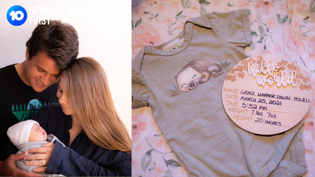10NewsQLD's tweet photo. Bindi Irwin’s baby has been born! 

Grace Warrior Irwin Powell was born to proud parents Bindi and Chandler Thursday afternoon. https://t.co/nGs94ts2pG