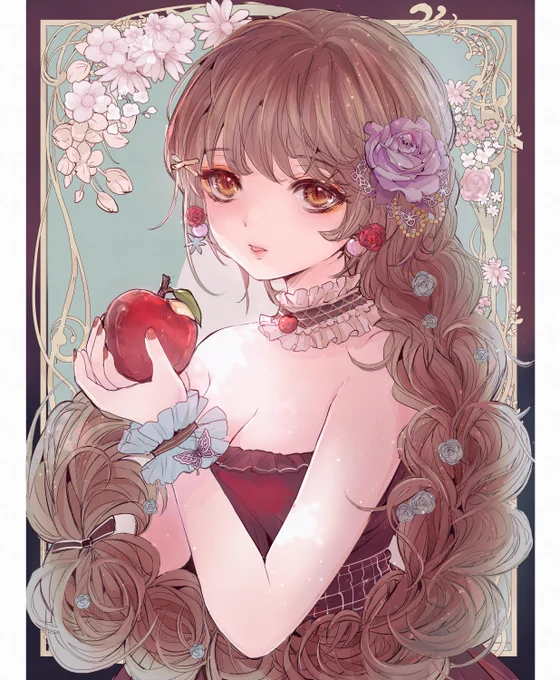 「りんご少女」

一口いかがですか?

花と女の子がテーマのシリーズのイラストです。
#みんなで楽しむTwitter展覧会   #myart #創作 