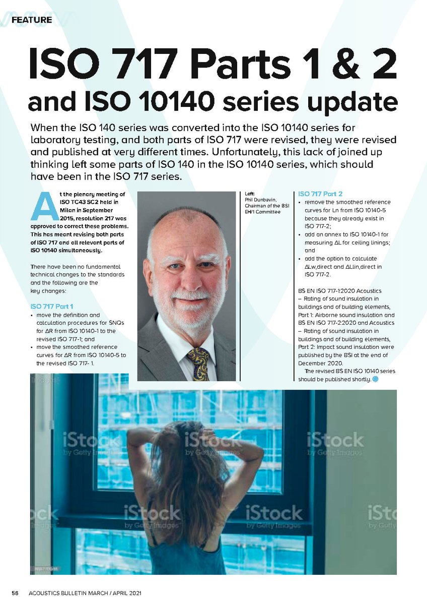 In the latest Acoustic Bulletin(Volume47,No 2, March/April 2021)from the <a href="/ioauk/">IOA</a>, PDA,s CEO, <a href="/PhilipDunbavin/">Philip Dunbavin</a>'s article highlights the series updates to ISO 717 parts 1&amp;2 and ISO 10140 after a plenary meeting in Milan 2015.#engineering #acoustics #soundinsulation #soundtesting