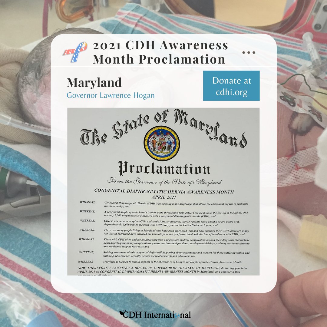 cherubs's tweet photo. Maryland proclaims April 2021 CDH Awareness Month 

Read more at https://t.co/PwjyDMnwZD

#cdh #cdhawareness #savethecherubs #cdhi #congenitaldiaphragmatichernia #cdhinternational #cdhsupport  #proclamation #maryland #cdhnews #raredisease #patientadvocacy #cdhawarenessmonth https://t.co/qiE08Qmozp
