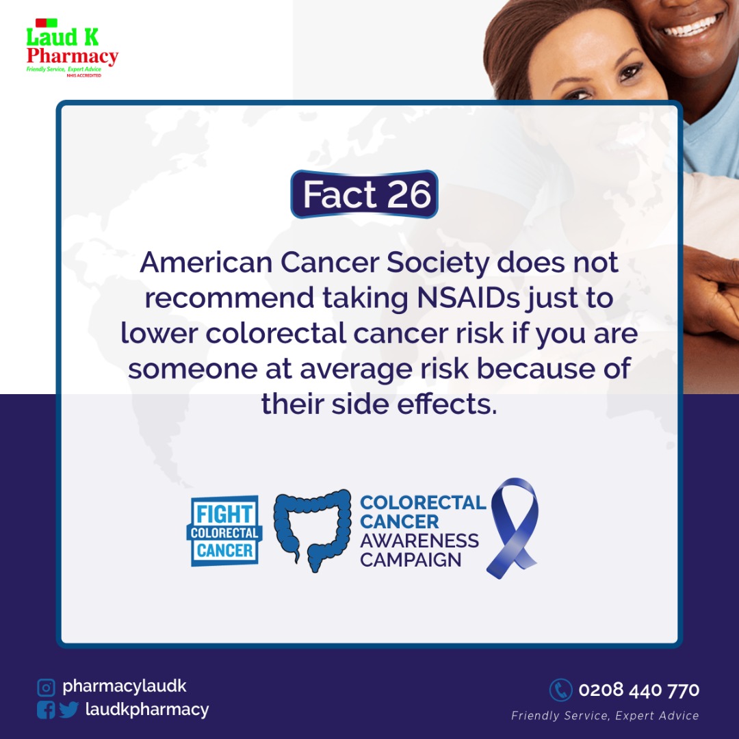 Should NSAIDs be used to reduce the chances of developing #ColorectalCancer in everybody with some level of risk of developing the cancer ?

#ColorectalAwarenessMonth 
#ColorectalCancer 
#LaudKPharmacy