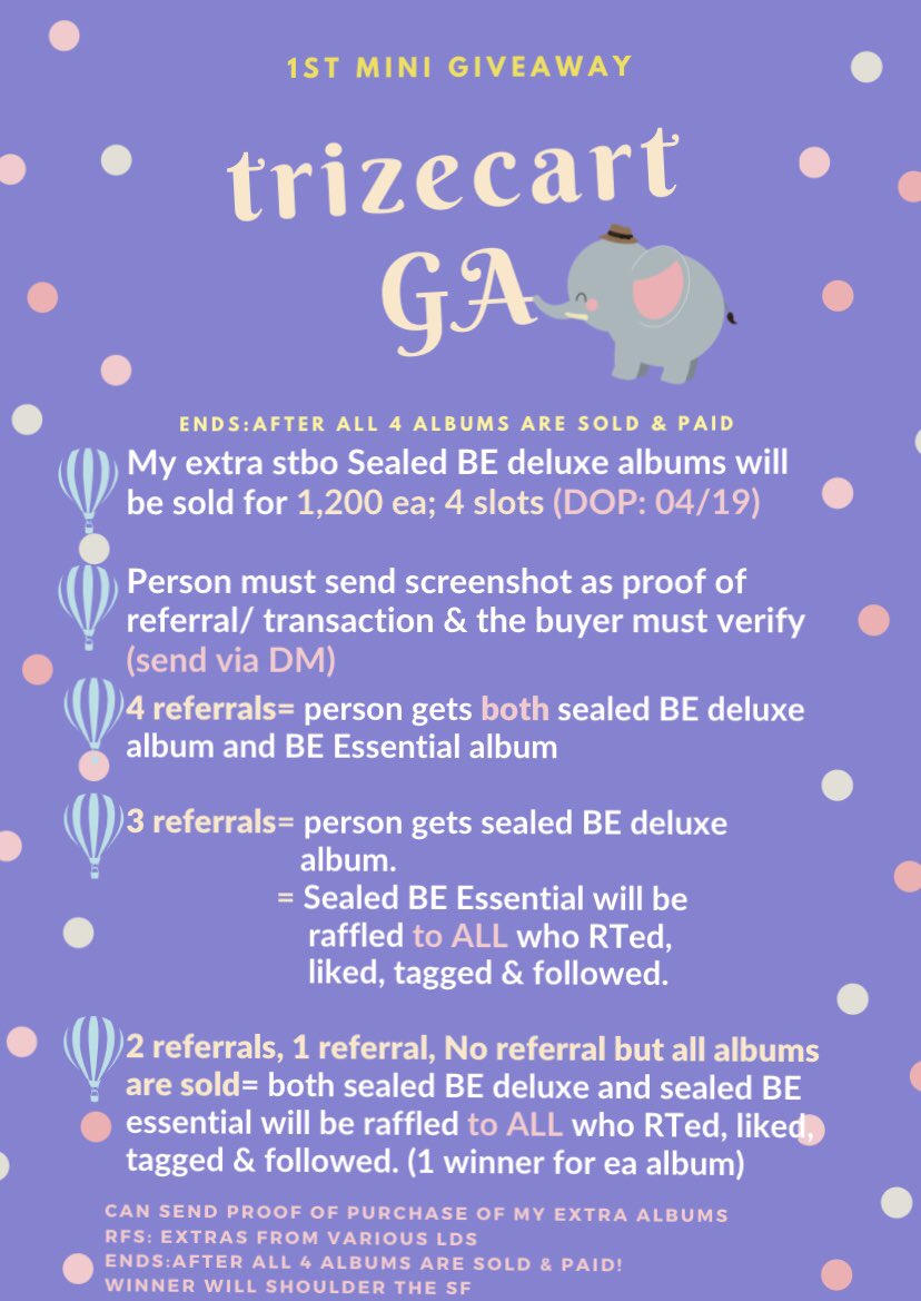 trizecart's tweet photo. 🍄TRIZECART GA🍄
Help me give these albums a new home 🥺🙇🏻‍♀️

Prizes:
✨1 sealed BE Deluxe 
✨1 sealed BE Essential

☁️MBF @trizecart 
☁️RT, like,tag a mutual
☁️ Help me sell my extra Deluxe🙇🏻‍♀️
💫Person that will help me sell the most BE Deluxe album wins

⬇️ PLEASE READ DETAILS⬇️ https://t.co/MsPBTduWCt