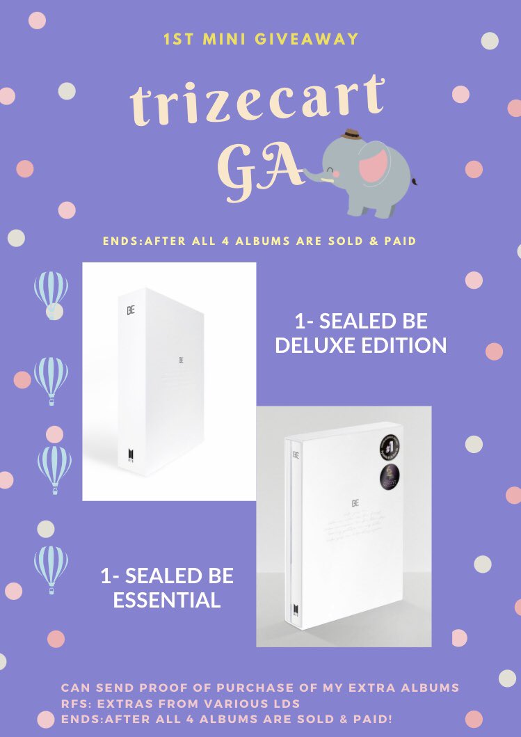 trizecart's tweet photo. 🍄TRIZECART GA🍄
Help me give these albums a new home 🥺🙇🏻‍♀️

Prizes:
✨1 sealed BE Deluxe 
✨1 sealed BE Essential

☁️MBF @trizecart 
☁️RT, like,tag a mutual
☁️ Help me sell my extra Deluxe🙇🏻‍♀️
💫Person that will help me sell the most BE Deluxe album wins

⬇️ PLEASE READ DETAILS⬇️ https://t.co/MsPBTduWCt