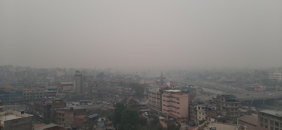 MukeshRajbiraj's tweet photo. Today #Kathmandu #Nepal with low visibility #badweather #cloud #smog unhealthy #AirQuality - not sure why? Some says effect of #dadelo (forest fire) across Nepal and some says dusty winds from sub continent. #StayHome #StaySafe #WearAMask #avoidoutdooractivities https://t.co/cz2CLJQiQ9