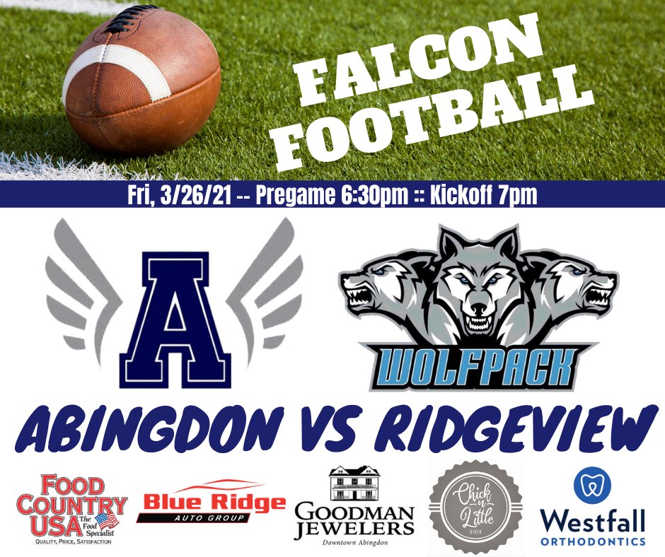 RadioAbingdon's tweet photo. 🏈 FALCON FOOTBALL GAMEDAY
Abingdon vs Ridgeview
📅 Fri, 3/26 ⏰ Pregame-6:30pm Kickoff-7pm
📺 NFHS Network: https://t.co/TpSQYI7idf
🎙Spreaker: https://t.co/bpdCG8l5ew
@AbingdonHigh @RadioRidgeview https://t.co/o8PK9sFLcR
