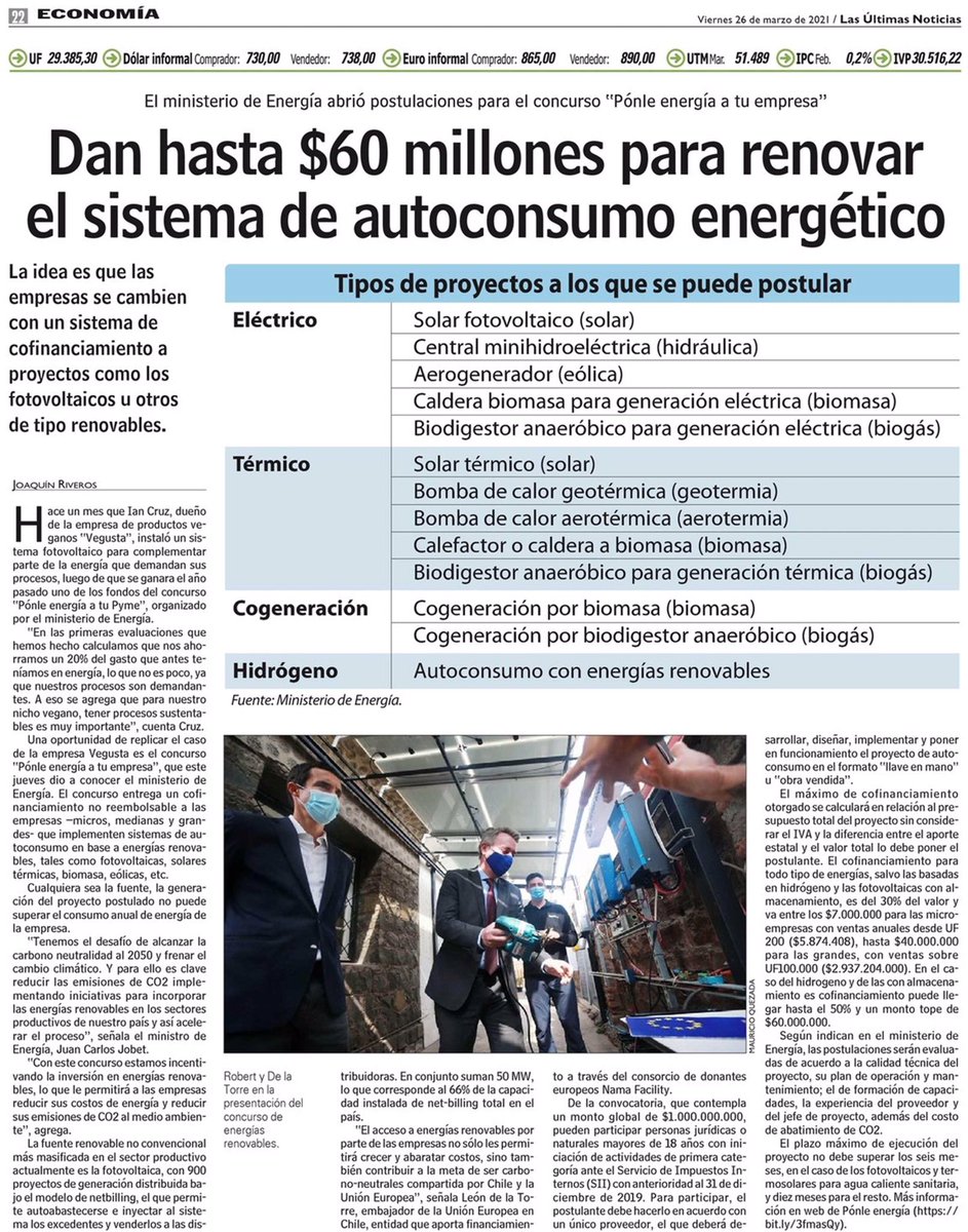 MinEnergia's tweet photo. Programa “#PonleEnergía a tu Empresa” permitirá a empresas de todo tamaño acceder a un apoyo financiero para desarrollar proyectos de energías renovables y así generar su propia energía 💪⚡️♻️✅

📲 Más info: https://t.co/PpLAEkDcrL 

#PrensaEnergía https://t.co/MG6nKjUE0N