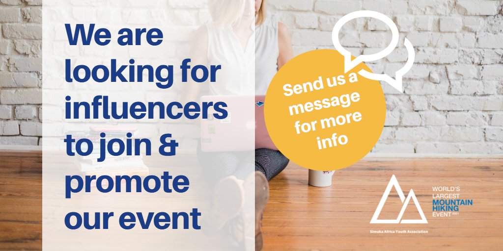 WLMH_Event's tweet photo. Looking to devote time for a good cause?Then join us and be a part of the World’s Largest Mountain Hiking Event 2021 virtually and be a part of life-changing projects that are created through the Simuka Association. Tag your favourite influencer! https://t.co/RoZ023q2a9 #wlmhe21 https://t.co/HfrbLJJ2je