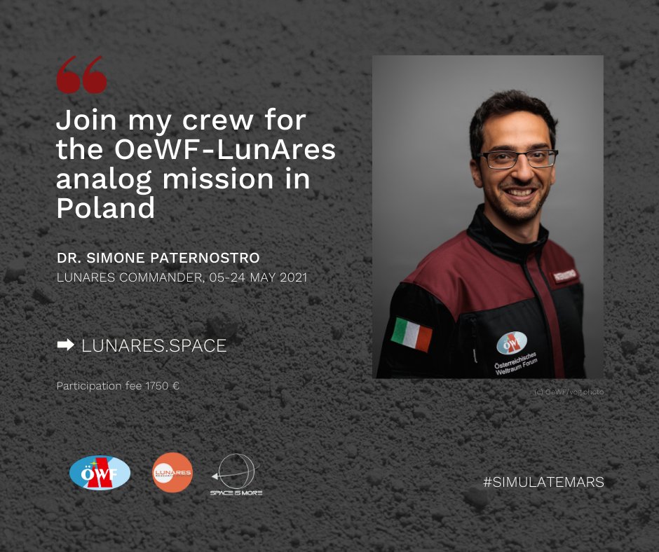 Austr. Space Forum (@oewf) on Twitter photo Analog-π©βππ¨βπ wanted βΌοΈ
Join our OeWF Analog Astronaut <a href="/Astro_Sim1/">Simone Paternostro</a> for the upcoming #LunAres mission in May and experience what it means to #simulateMars π΄ on Earth π
Apply here β‘οΈ ow.ly/Bvqa50E8Ite Analog-π©βππ¨βπ wanted βΌοΈ
Join our OeWF Analog Astronaut <a href="/Astro_Sim1/">Simone Paternostro</a> for the upcoming #LunAres mission in May and experience what it means to #simulateMars π΄ on Earth π
Apply here β‘οΈ ow.ly/Bvqa50E8Ite