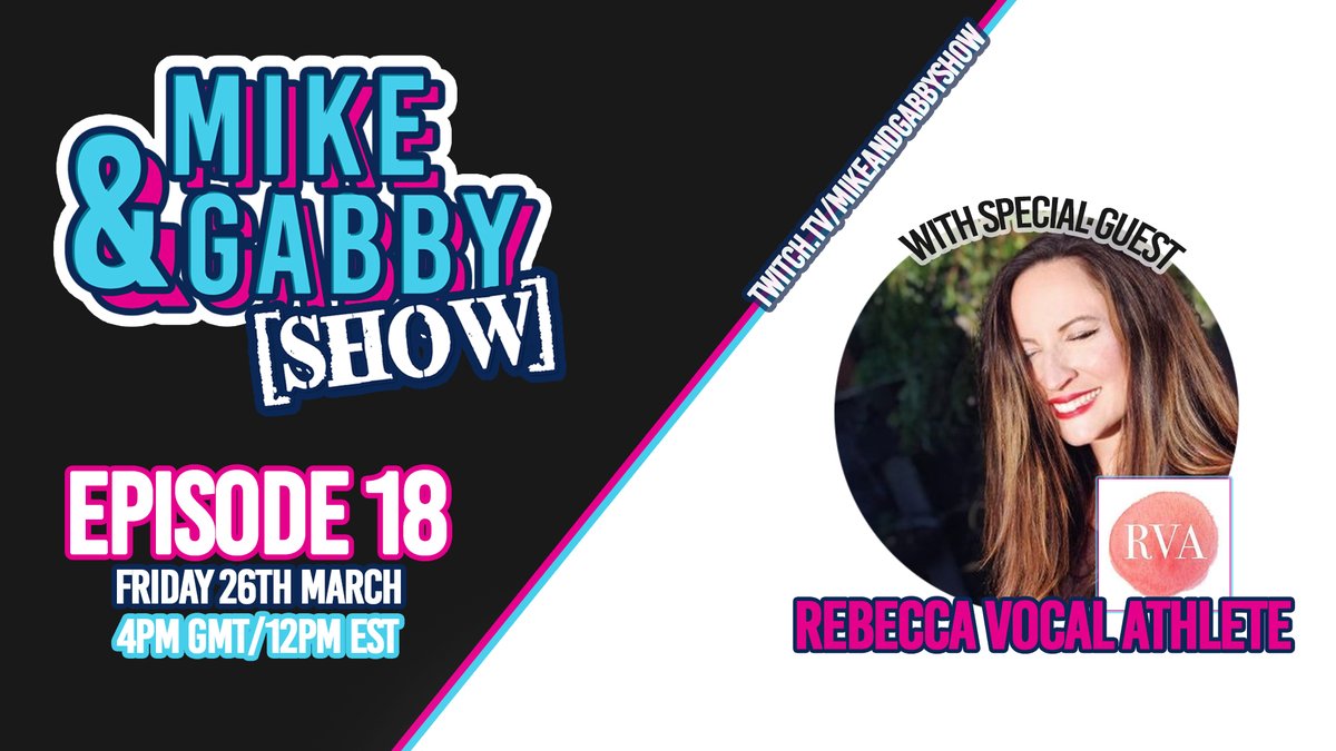 mikegabbyshow's tweet photo. In 3.5 hours we have @RVA_Official on the show! Catch us at 4pm(GMT)/12pm(EST) to find out about Rebecca, her vocal coaching and her Youtube channel!

And her opinions on Biscuit Wars, of course.😉

https://t.co/bChmJoBwfc https://t.co/eL639y6kze