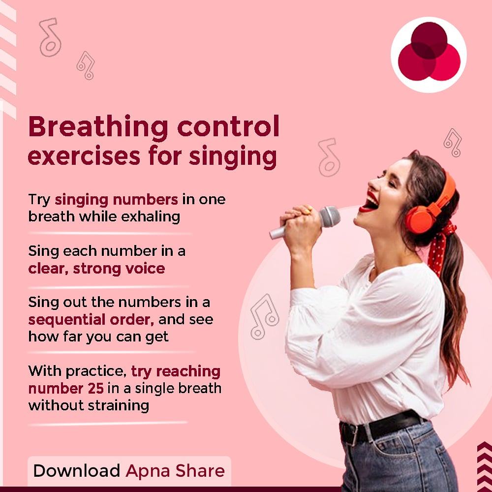 ShareApna's tweet photo. Have a skill? It's time you start fine tuning it. Here's a tip to master breathing control for seamless singing. And while you practise the exercise, steal a minute to download Apna Share and gear up to share your fabulous singing skills. https://t.co/73pO2UAIyi