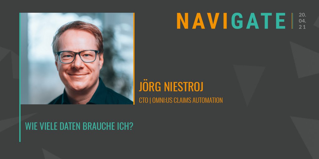 Wie viele Daten brauchen #ML-Projekte, bspw. in #Claims-Prozessen? Sprechen wir darüber mit Jörg Niestroj von @omniushq am 20.04.

Jetzt kostenlos anmelden! 
▶️ hubs.li/H0JQB7M0  #navigateevent #insurtechs