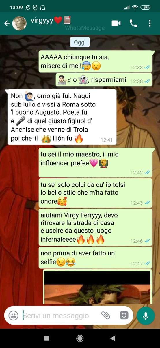 2_fdd1's tweet photo. Francesca C. - Rossella R
Classe 2F IC DD1 Cavour Marcianise Ce
Parole divine
Fake chatt tra l'influencer Virgy e lo smarrito Dante
#DanteSocial
#Dantedi2021 
@MuseCAMPANIA 
@RaiGulp https://t.co/8AwiiHOhbG