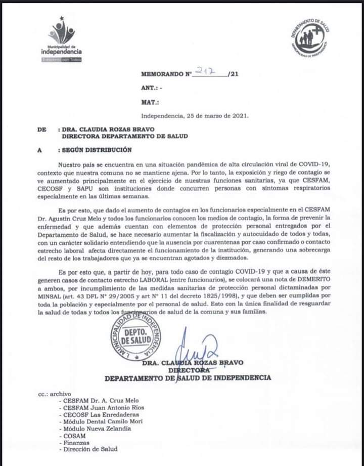 #Independencia

Municipalidad y Dpto de Salud anuncian castigo a  trabajadores y trabajadoras que se contagie con #COVID19
#RepresaliasLaborales

#CoronaVirus
#Pandemia

pic.x.com/OC9GYtUMUh