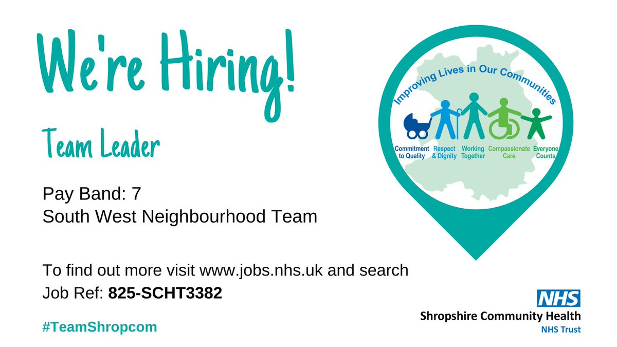 ShropCommHealth's tweet photo. Are you a Registered Nurse or Allied Health Professional looking for your next challenge? Fancy managing a community based multidisciplinary team, combining the unique skills of nursing, physiotherapy and occupational therapy? #TeamShropcom #newjob https://t.co/8xyu2ze2WP https://t.co/aJJRNHoHtE
