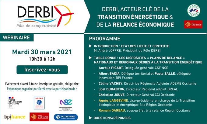 AndreJoffre2's tweet photo. Conférence en ligne du @pole_DERBI « acteur clé de la transition énergétique & de la relance économique ». Avec @Agneslangevine @Bpifrance @ademe @CCIoccitanie @PrefOccitanie #CSFNSE https://t.co/KY8ZXrrMjS https://t.co/IQ2qt2Mb06