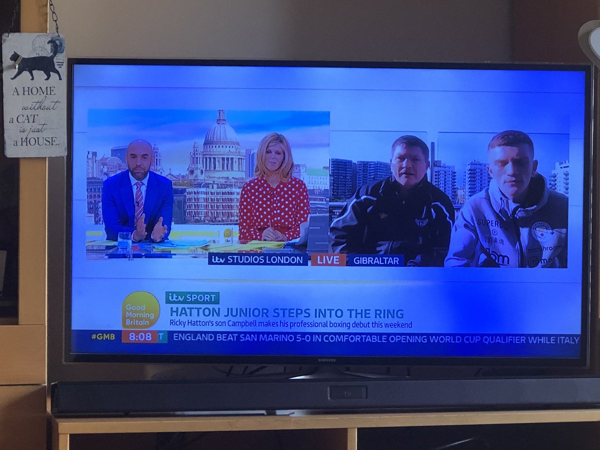 On ITV news now Ricky Hatton and son who is fighting tomorrow in Gibraltar