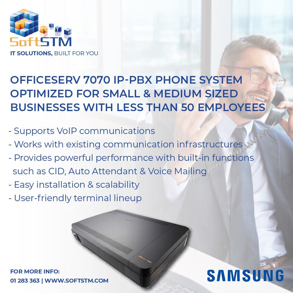 SOFTSTM's tweet image. Build the best #communication infrastructure customized for your business with the #Samsung OfficeServ 7070 IP-PBX
📞 01283363
#softstm #software #hardware #ITmanagement #ITsolutions #pbxsystem #phonesystem #corporatesolutions #smallbusiness #hybridpbx #telecom #telecomsolutions
