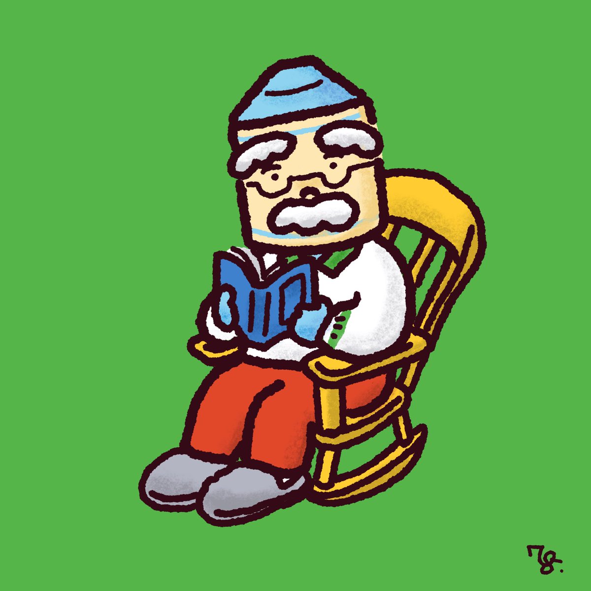 清野７０５ 漫画とイラスト クレヨンじいちゃん 705イラスト イラスト おじいちゃん 児童書イラスト 読書 クレヨン ロッキングチェア