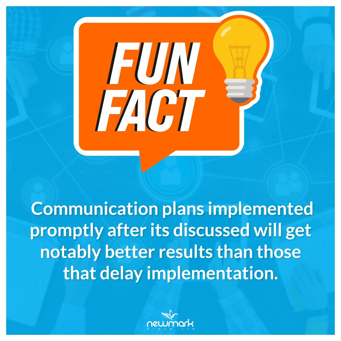 NEWMARKWORLD's tweet photo. #FunFact
Communication plans implemented promptly after its discussed will get notably better results than those that delay implementation.
#CommsPlan https://t.co/c0HVmmQPlQ