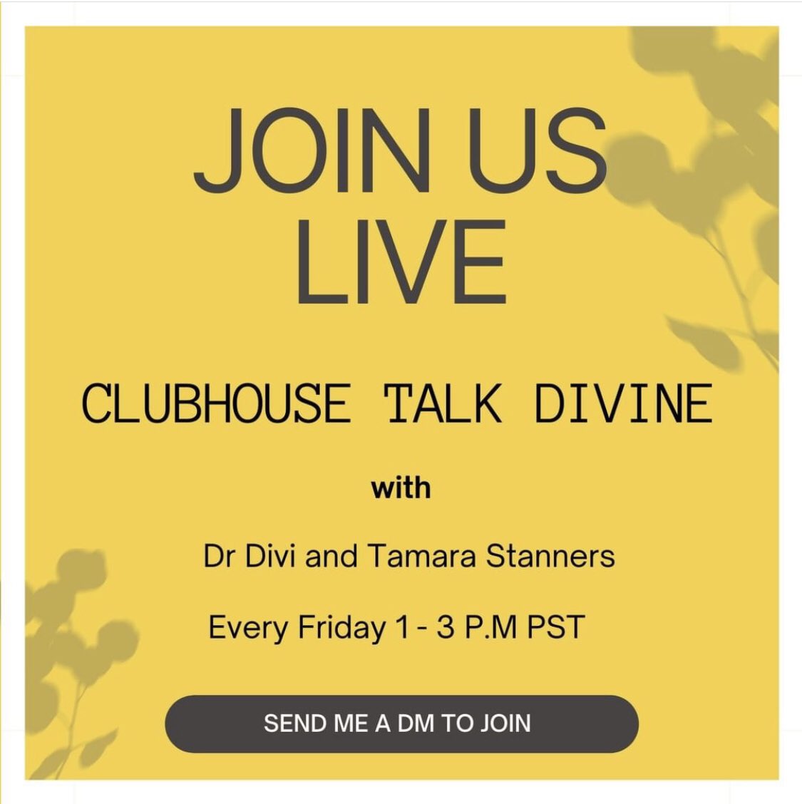 DrDiviC's tweet photo. Get Intuitive Guidance- FREE!

Join Dr.Divi on the app: Clubhouse Today

Time: 1pm - 3pm PST 

Send me a DM to join! https://t.co/iTwPAkRcKK