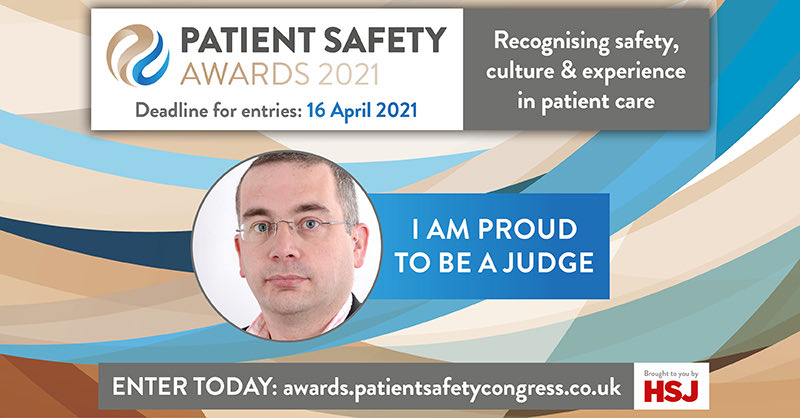 BentonIan's tweet photo. I am proud to be judging the Patient Safety Awards in 2021. The deadline to submit entries is 16th April. Enter today: https://t.co/N6LxhIa5ab. @HSJptsafety #HSJpatientsafety https://t.co/7z8UhUfhPv